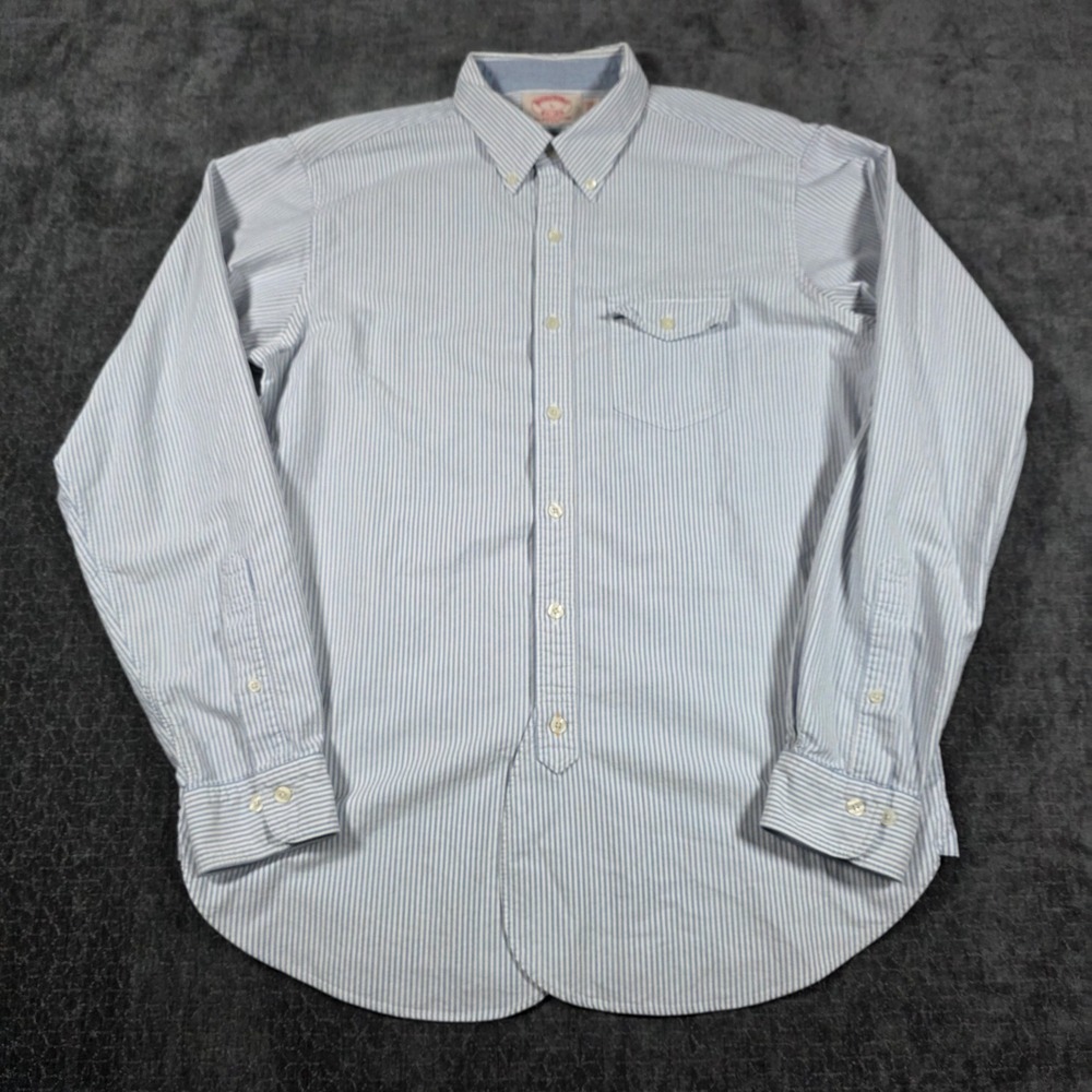 Brooks Brothers Mens L X-Slim Fit Supima Cotton Striped Button Down Shirt Blue